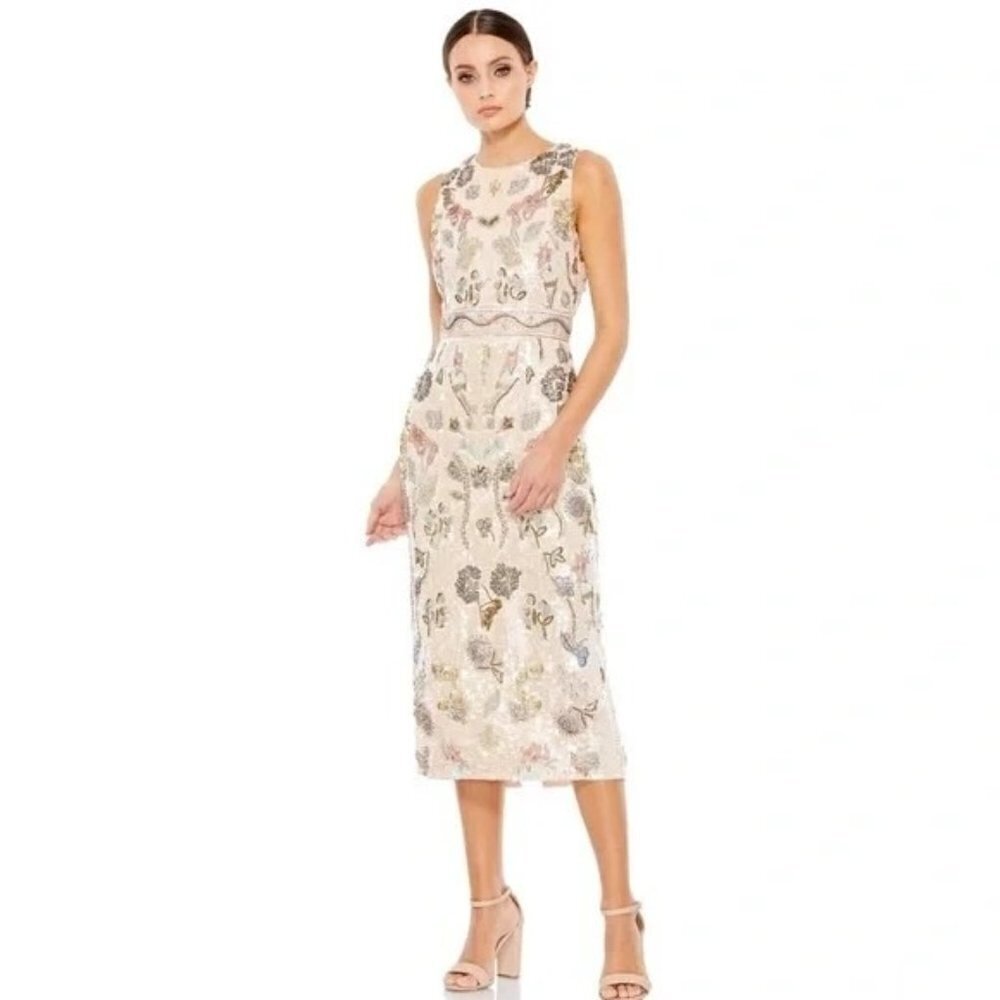 Mac Duggal Sleeveless Beaded Sequin Dress Short Midi Size 12 93535 NEW